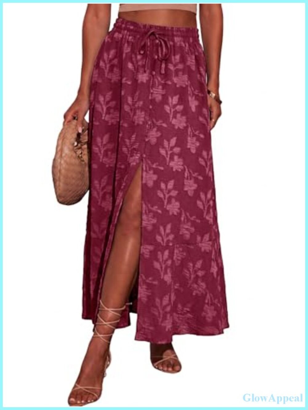 Boho Floral High Waisted Maxi Skirt with Pockets Lightweight Flowy Beach Long